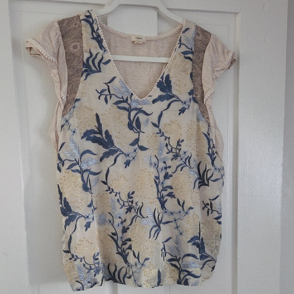Anthropologie Blue and Cream Top